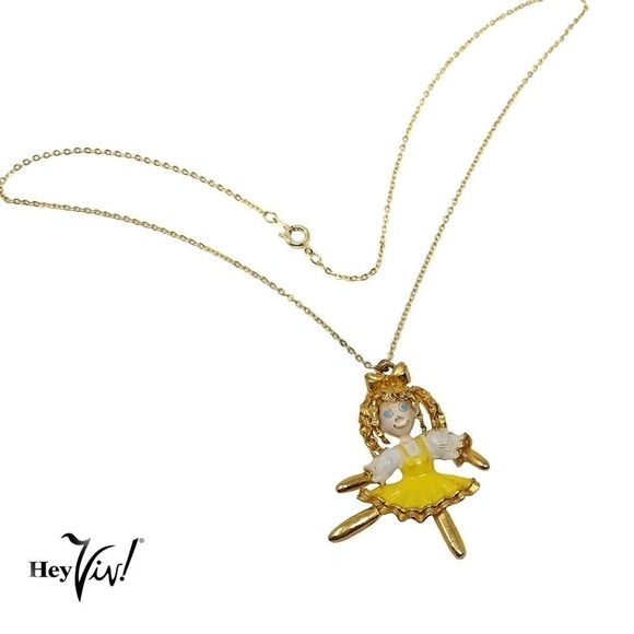 Vintage Happy Dancing Doll Enamel 2" Charm Pendant Necklace 17" Chain - Hey Viv - Picture 3 of 5